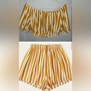 YELLOW AND WHITE PWO PIECE SHORTS SET